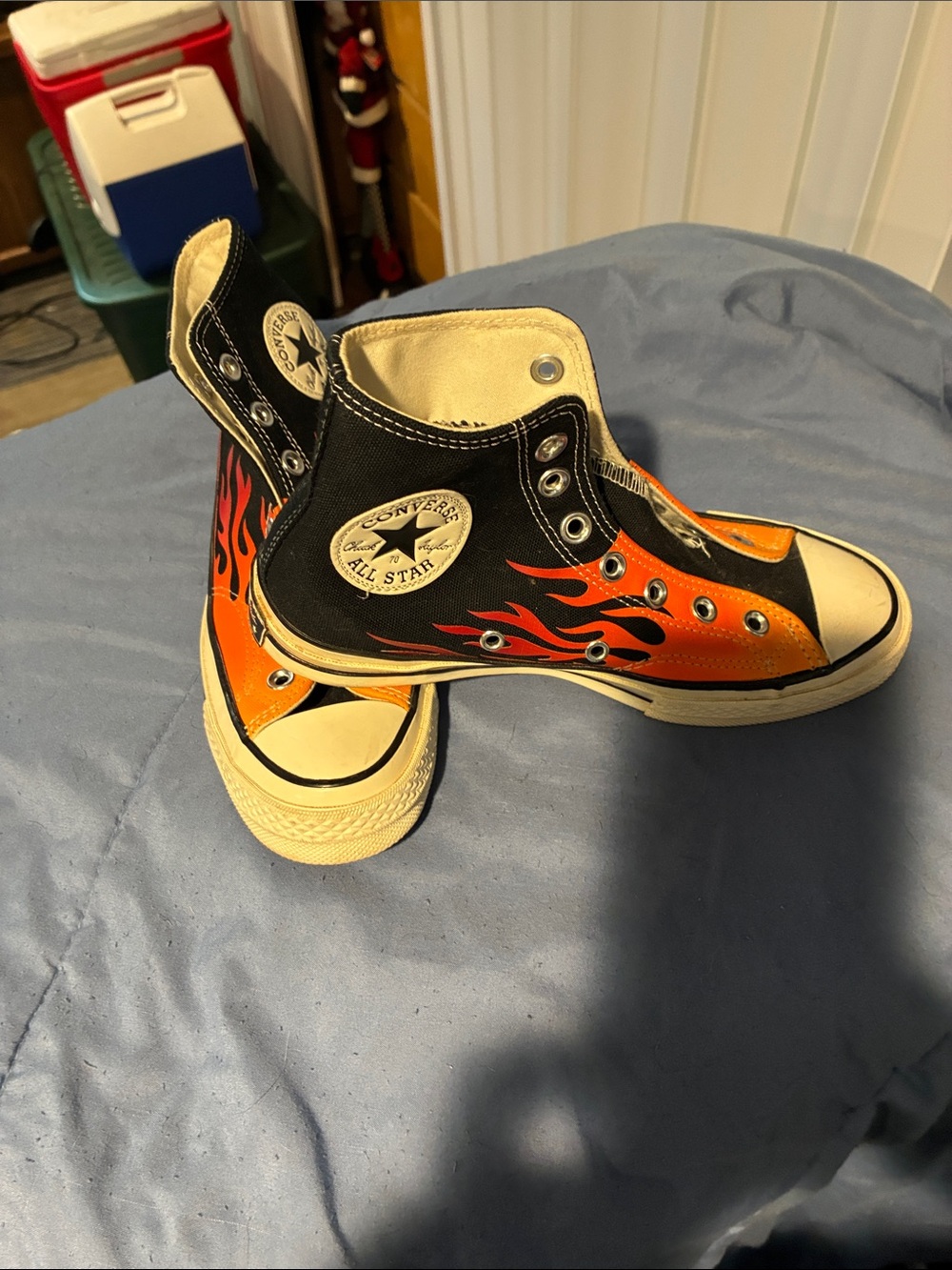 Converse Black and Orange Flame High-Top Sneakers